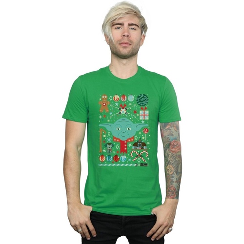 textil Hombre Camisetas manga larga Disney Yoda Christmas Verde