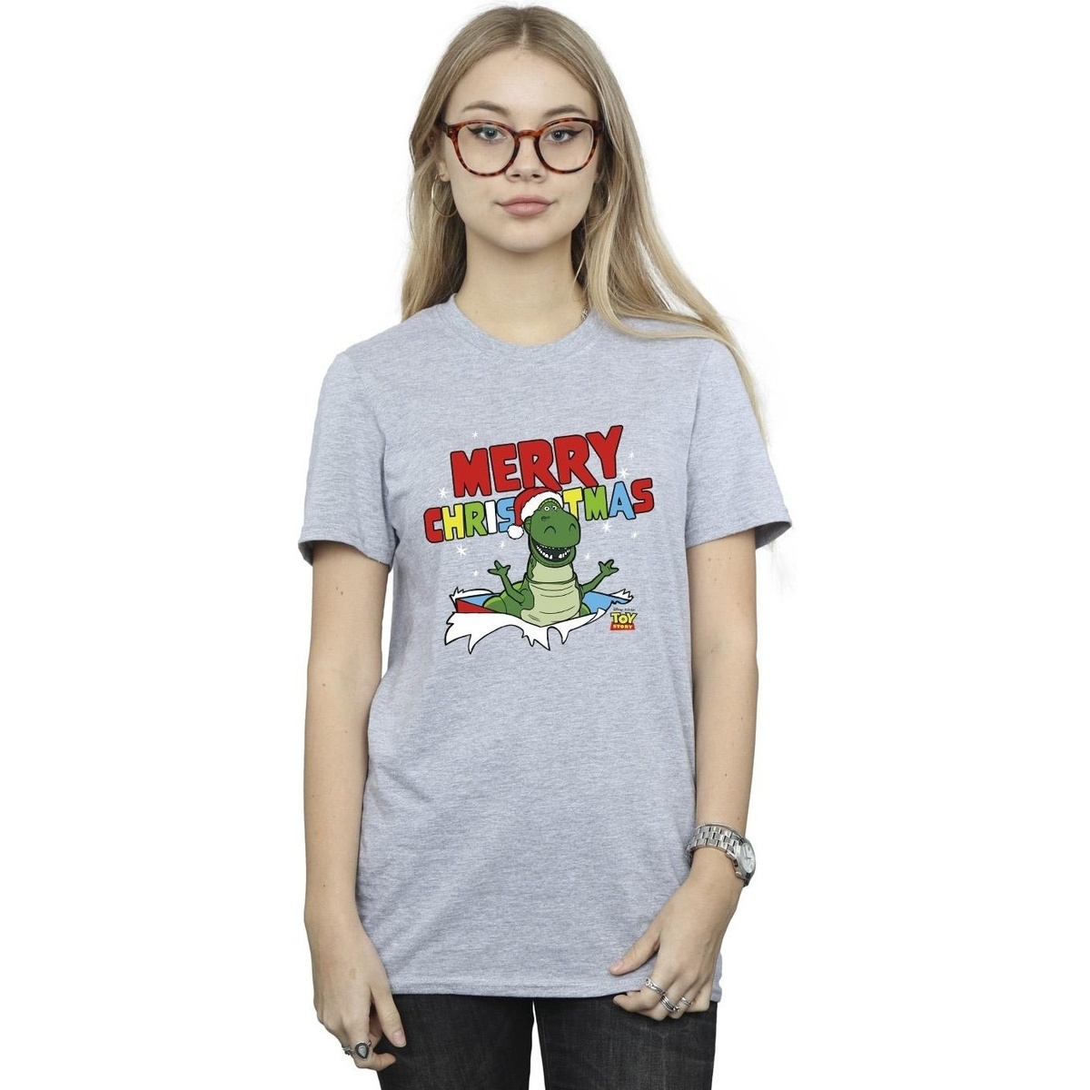 textil Mujer Camisetas manga larga Disney Toy Story Rex Christmas Burst Gris