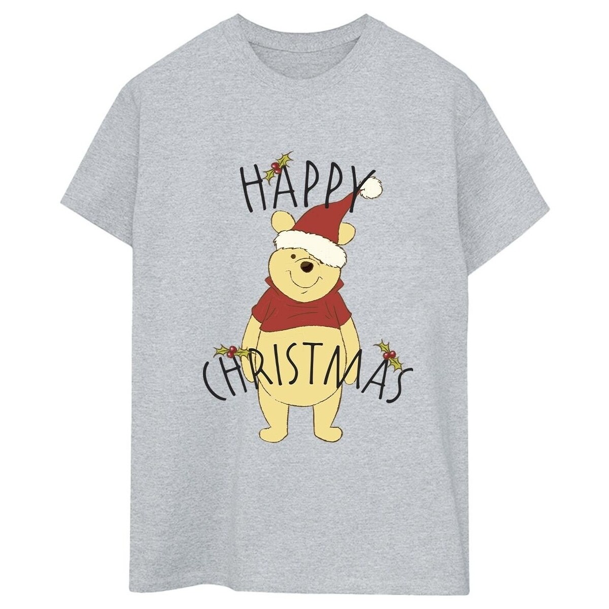 textil Mujer Camisetas manga larga Disney Winnie The Pooh Happy Christmas Holly Gris