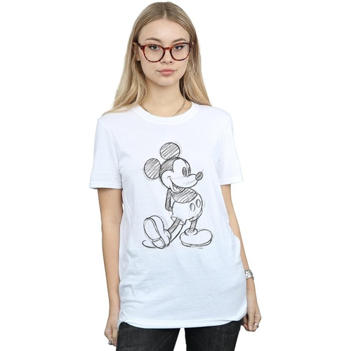 textil Mujer Camisetas manga larga Disney Mickey Mouse Sketch Kick Blanco