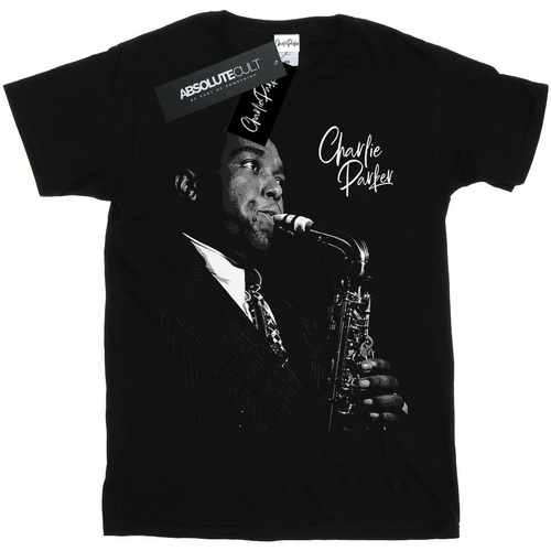 textil Niña Camisetas manga larga Charlie Parker Playing Saxophone Negro