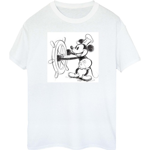 textil Mujer Camisetas manga larga Disney Mickey Mouse Steamboat Sketch Blanco