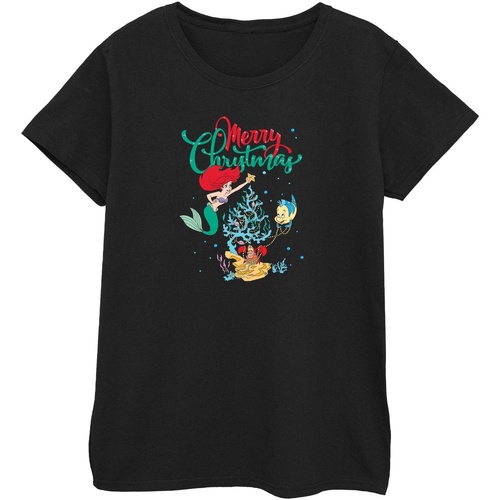 textil Mujer Camisetas manga larga Disney Princess Ariel Merry Christmas Negro