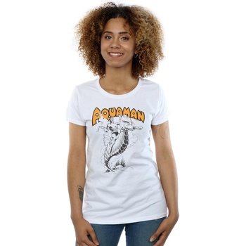 textil Mujer Camisetas manga larga Dc Comics Aquaman Mono Action Pose Blanco