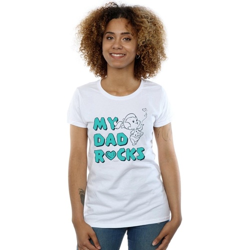 textil Mujer Camisetas manga larga The Flintstones Pebbles My Dad Rocks Blanco