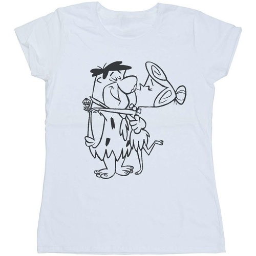 textil Mujer Camisetas manga larga The Flintstones Fred and Wilma Kiss Blanco