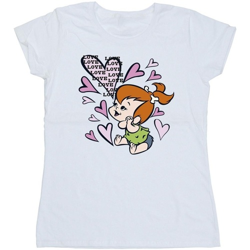 textil Mujer Camisetas manga larga The Flintstones Pebbles Love Love Love Blanco