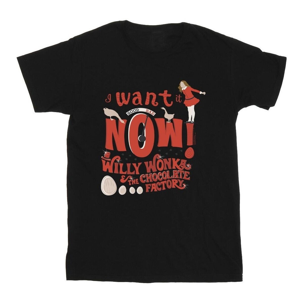 textil Hombre Camisetas manga larga Willy Wonka Verruca Salt I Want It Now Negro