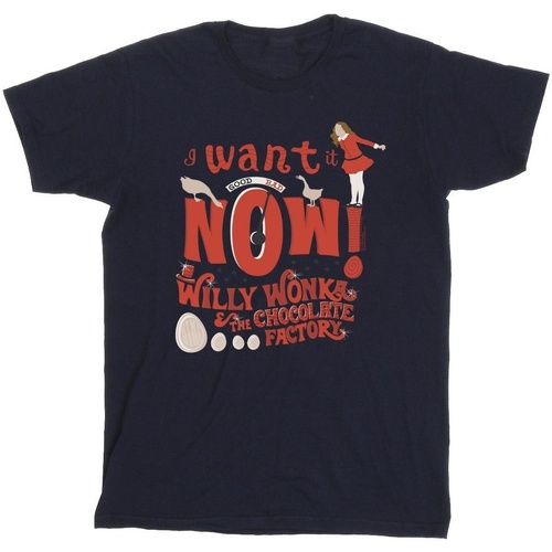 textil Hombre Camisetas manga larga Willy Wonka Verruca Salt I Want It Now Azul