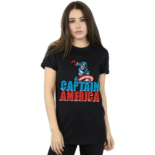 textil Mujer Camisetas manga larga Marvel Captain America Pixelated Negro