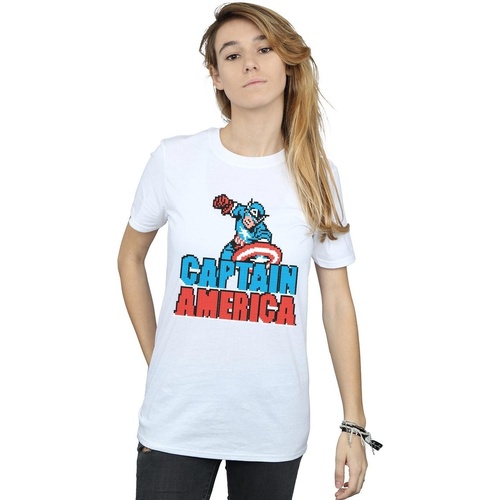 textil Mujer Camisetas manga larga Marvel Captain America Pixelated Blanco
