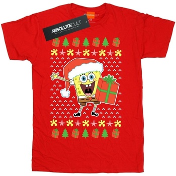 textil Mujer Camisetas manga larga Spongebob Squarepants Ugly Christmas Rojo