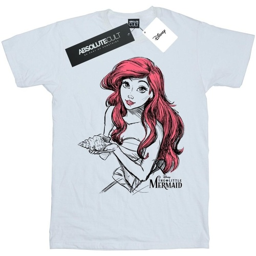 textil Mujer Camisetas manga larga Disney Ariel Shell Sketch Blanco