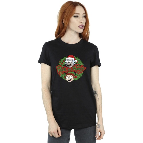 textil Mujer Camisetas manga larga Rick And Morty Christmas Wreath Negro