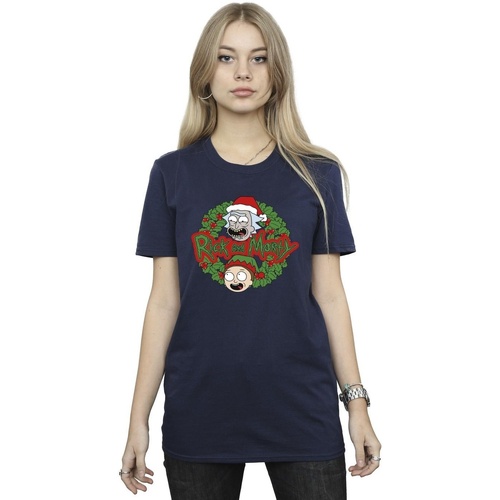 textil Mujer Camisetas manga larga Rick And Morty Christmas Wreath Azul