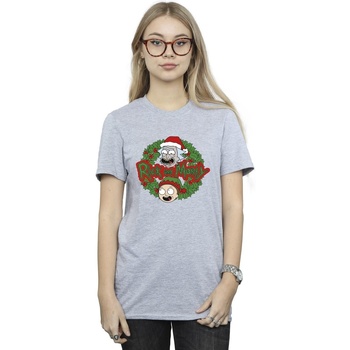 textil Mujer Camisetas manga larga Rick And Morty Christmas Wreath Gris