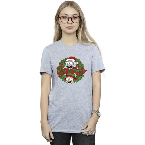 textil Mujer Camisetas manga larga Rick And Morty Christmas Wreath Gris