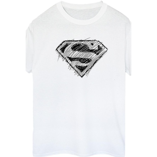 textil Mujer Camisetas manga larga Dc Comics Superman Logo Sketch Blanco