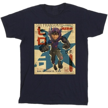textil Hombre Camisetas manga larga Disney Big Hero 6 Baymax Hiro Newspaper Azul