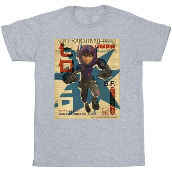 textil Hombre Camisetas manga larga Disney Big Hero 6 Baymax Hiro Newspaper Gris