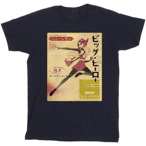 textil Hombre Camisetas manga larga Disney Big Hero 6 Baymax Honey Lemon Newspaper Azul