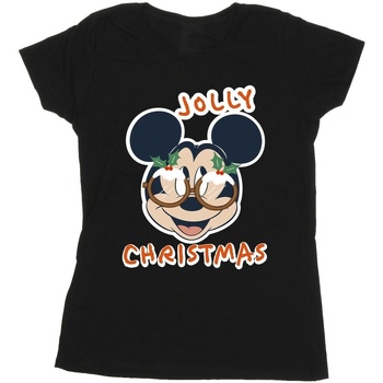 textil Mujer Camisetas manga larga Disney Mickey Mouse Jolly Christmas Glasses Negro
