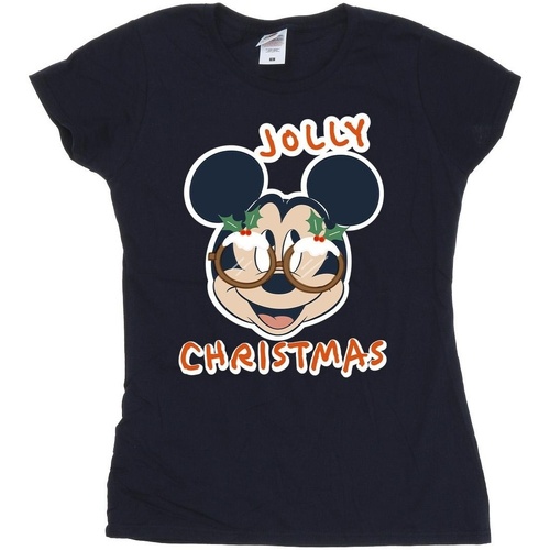 textil Mujer Camisetas manga larga Disney Mickey Mouse Jolly Christmas Glasses Azul