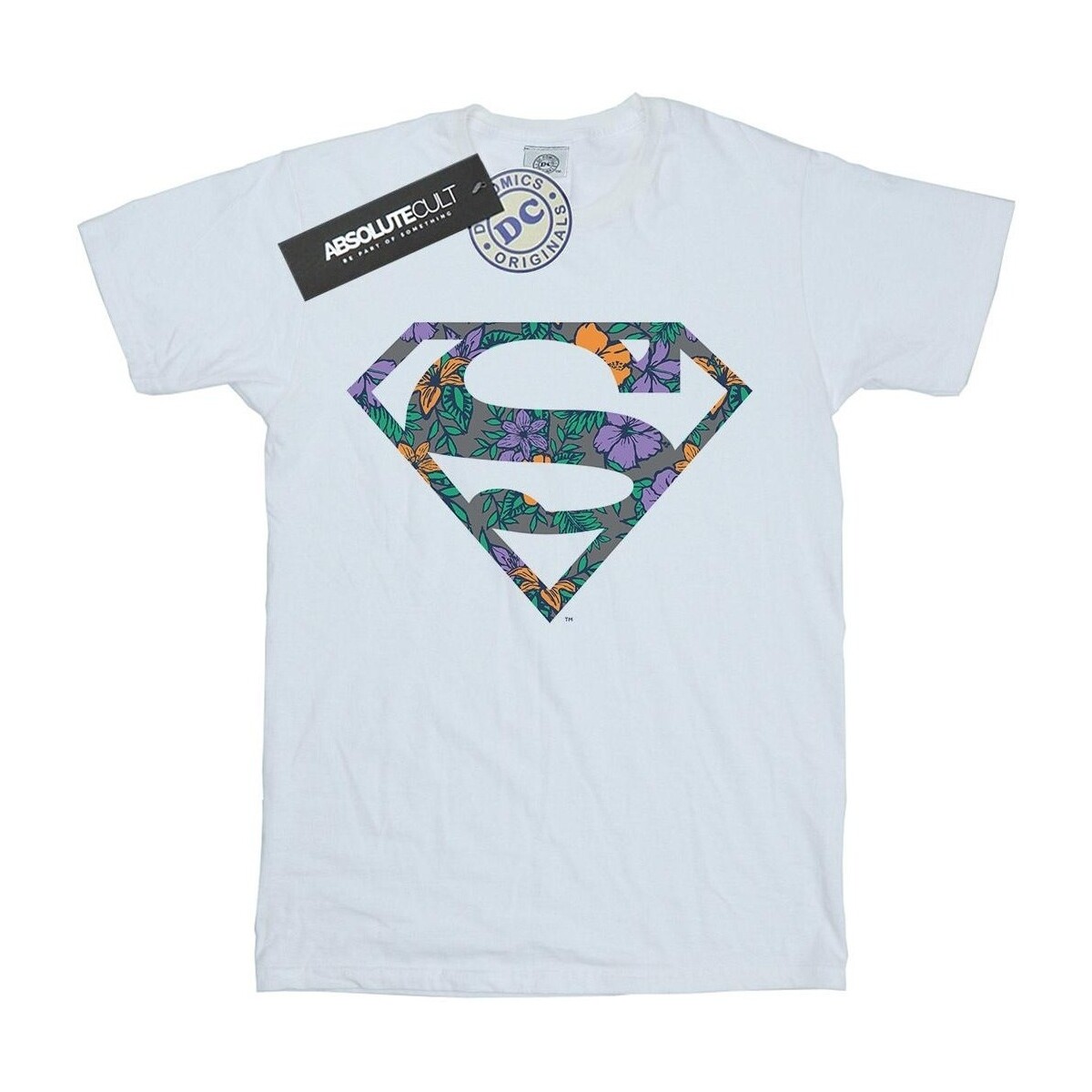 textil Mujer Camisetas manga larga Dc Comics Superman Floral Logo 1 Blanco