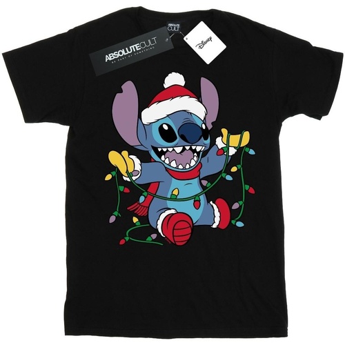 textil Hombre Camisetas manga larga Disney Lilo And Stitch Christmas Lights Negro