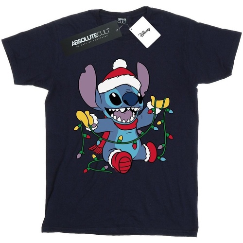 textil Hombre Camisetas manga larga Disney Lilo And Stitch Christmas Lights Azul