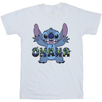 textil Niño Camisetas manga corta Disney Lilo And Stitch Ohana Blue Glitch Blanco