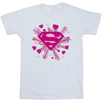 textil Niño Camisetas manga corta Dc Comics Superman Pink Hearts And Stars Logo Blanco
