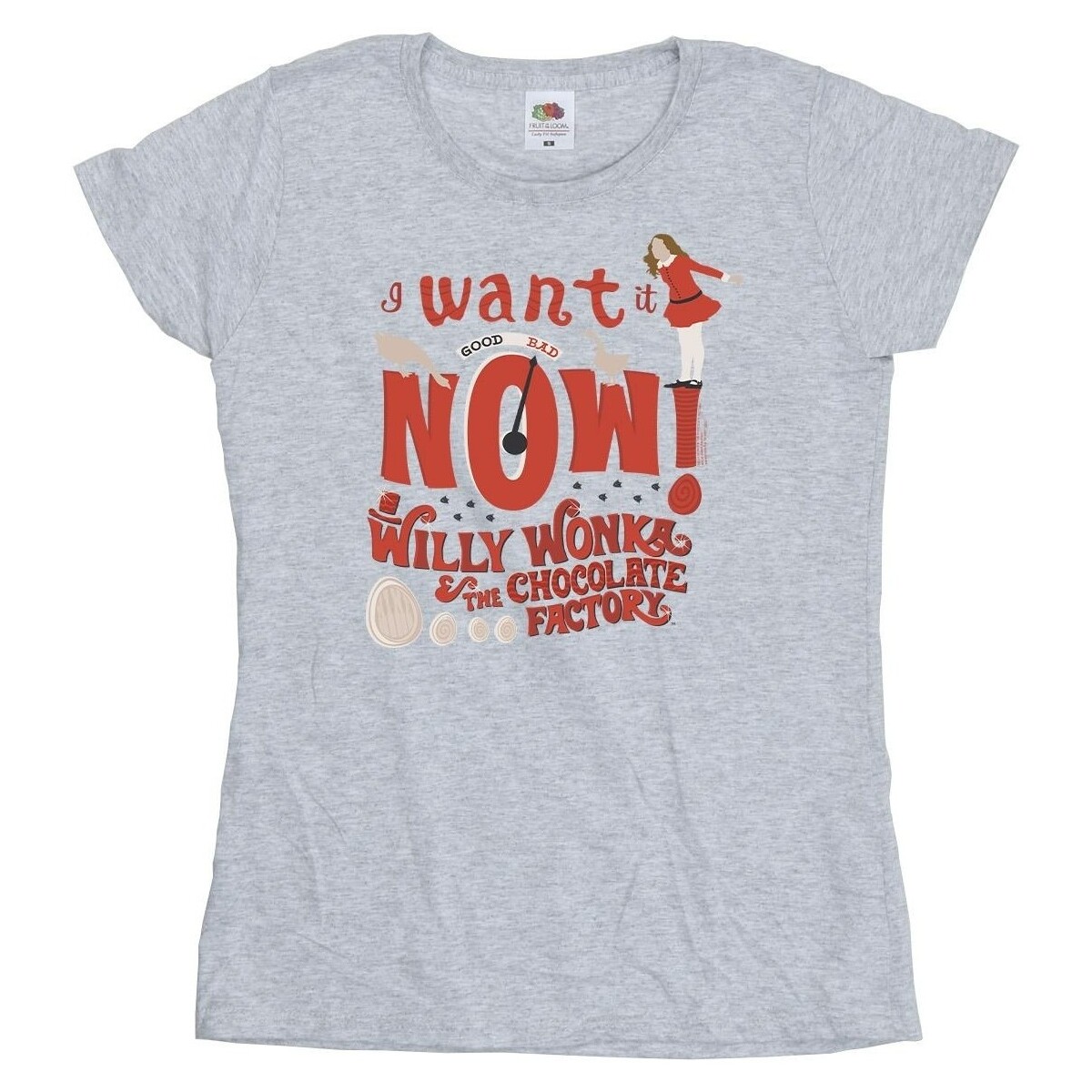 textil Mujer Camisetas manga larga Willy Wonka Verruca Salt I Want It Now Gris