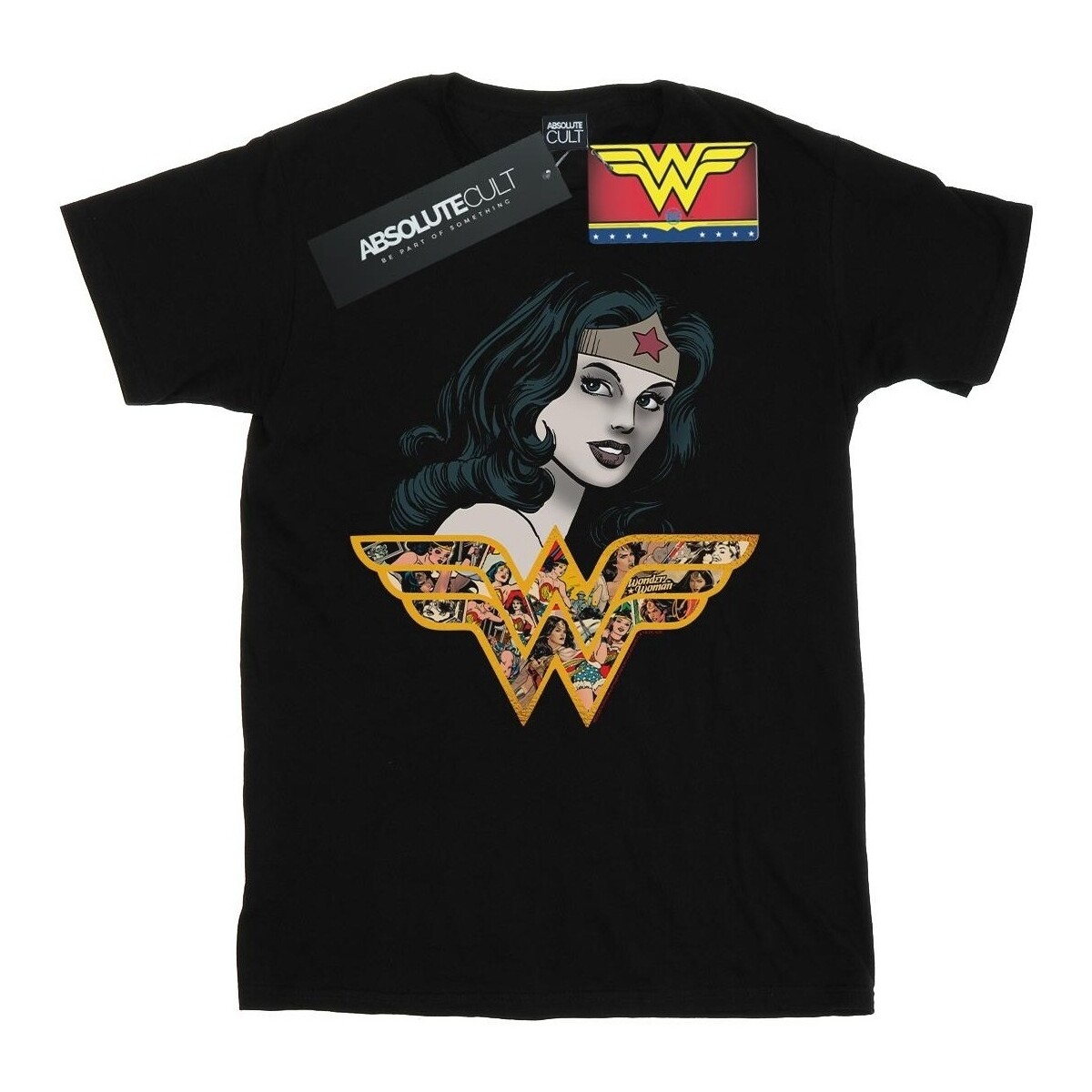 textil Mujer Camisetas manga larga Dc Comics Wonder Woman Retro Collage Negro
