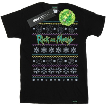 textil Hombre Camisetas manga larga Rick And Morty Christmas Faces Negro
