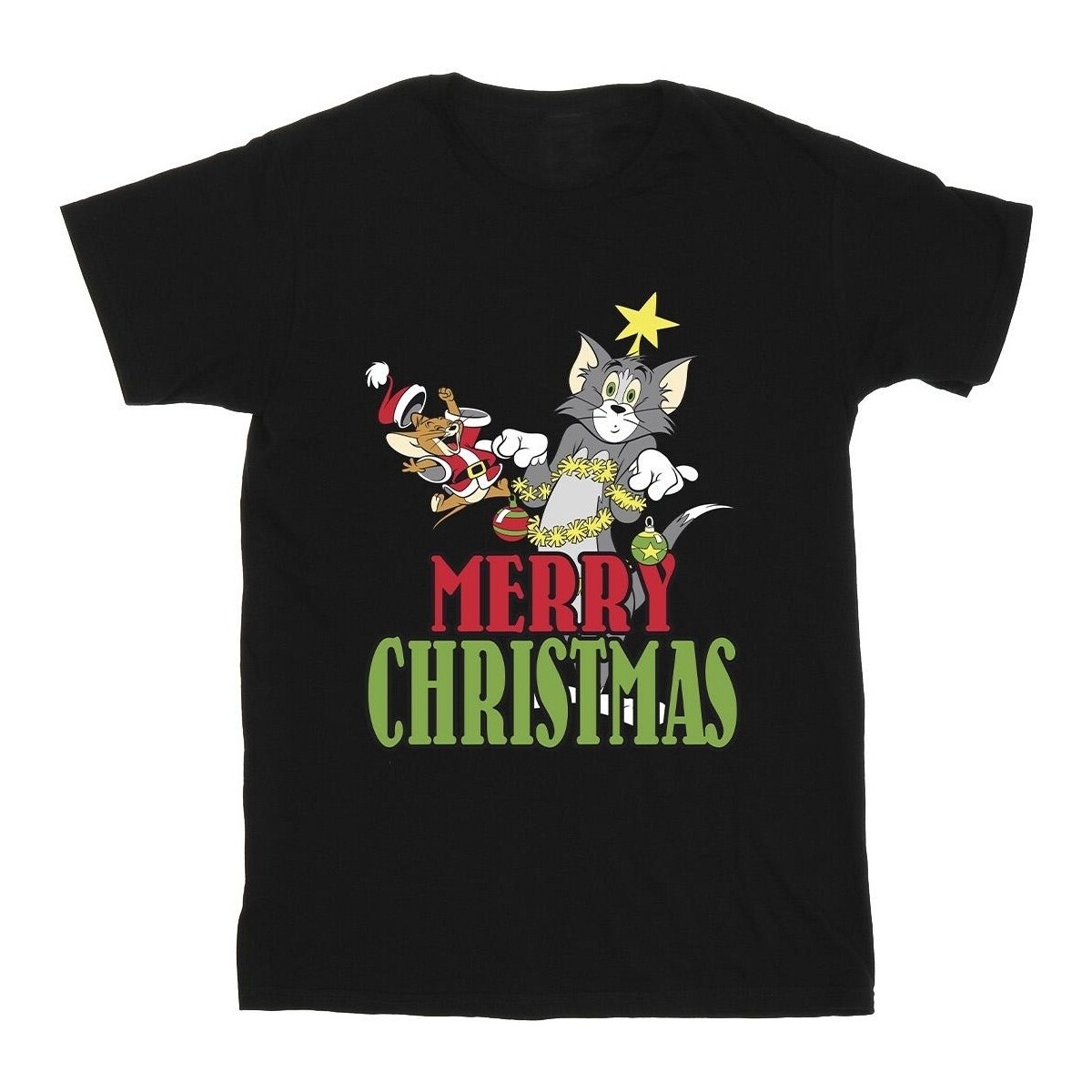 textil Hombre Camisetas manga larga Dessins Animés Merry Christmas Baubles Negro