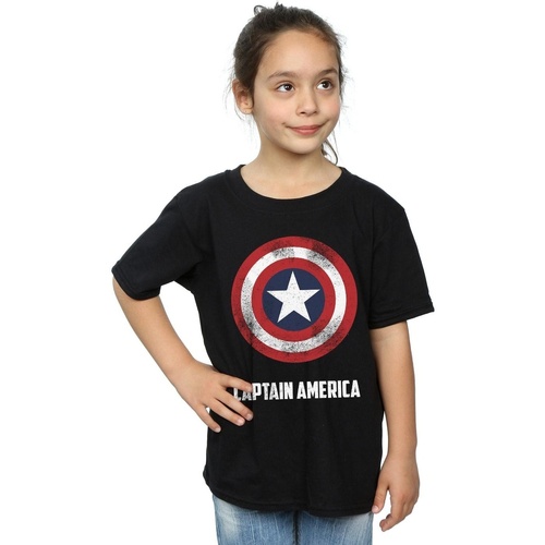 textil Niña Camisetas manga larga Marvel Captain America Shield Text Negro