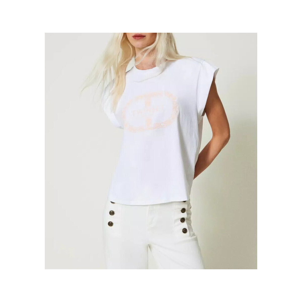 textil Mujer Tops y Camisetas Twin Set T-SHIRT CON OVAL T E MANICHE AD ALETTA Art. 241TP2213 
