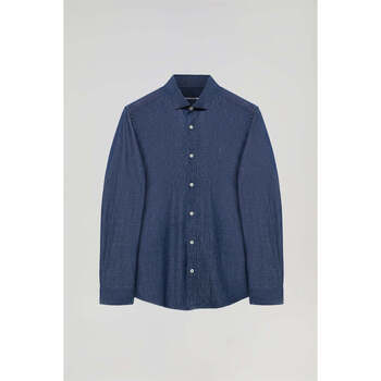 textil Hombre Camisas manga larga Polo Club Camisa Denim Oscuro 40925 Azul