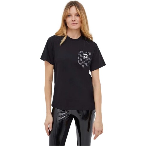 textil Mujer Camisas Karl Lagerfeld - Camiseta con Bolsillo K/Ikonik Monogram Negro
