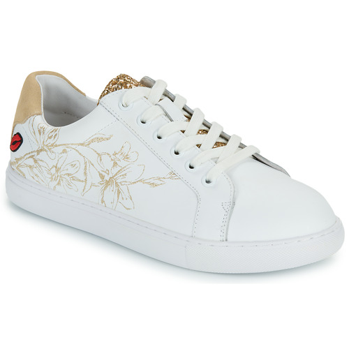 Zapatos Mujer Zapatillas bajas Bons baisers de Paname SIMONE GOLD FLOWERS Blanco / Oro