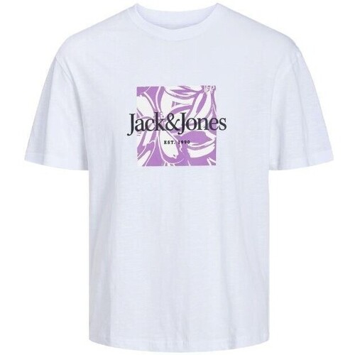 textil Hombre Camisetas manga corta Jack & Jones 12250436 JORLAFAYETTE Blanco