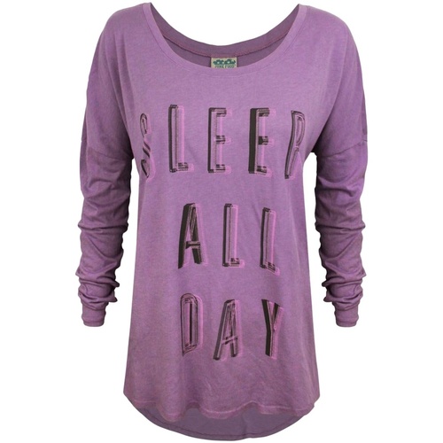 textil Mujer Camisetas manga larga Junk Food Sleep All Day Rock All Night Violeta