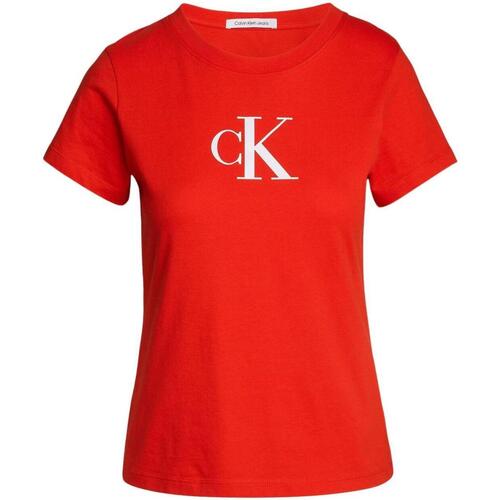 textil Mujer Tops y Camisetas Calvin Klein Jeans SATIN CK SLIM TEE Rojo