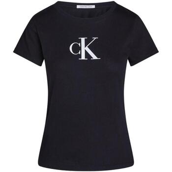 textil Mujer Tops y Camisetas Calvin Klein Jeans SATIN CK SLIM TEE Negro