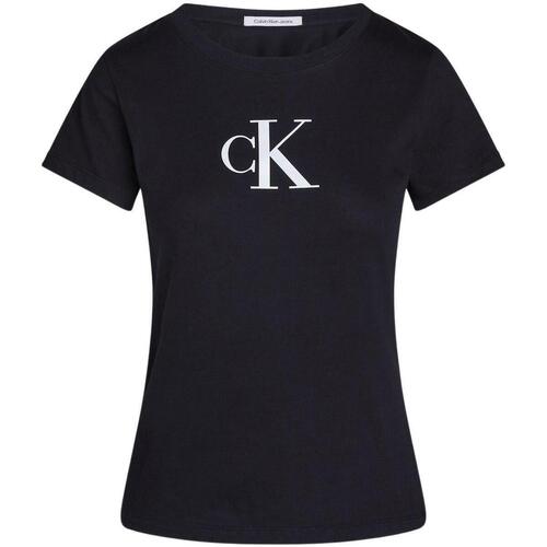 textil Mujer Tops y Camisetas Calvin Klein Jeans SATIN CK SLIM TEE Negro