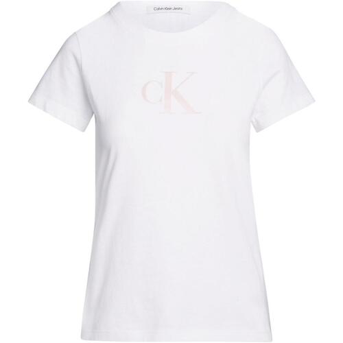textil Mujer Tops y Camisetas Calvin Klein Jeans SATIN CK SLIM TEE Blanco