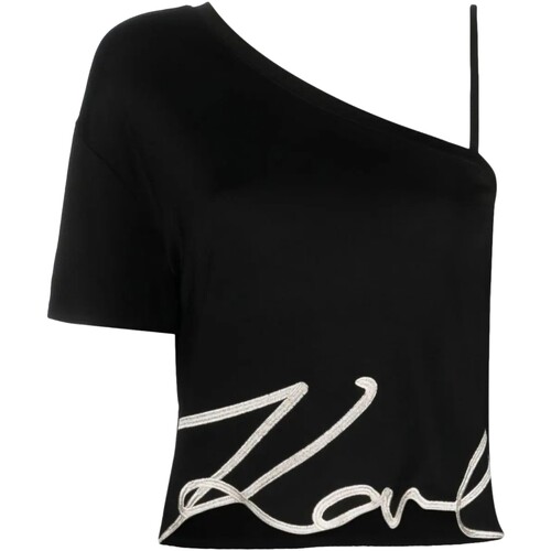 textil Mujer Camisas Karl Lagerfeld - Top Asimetrico Karl Signature sin Manga Negro