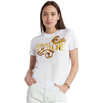 textil Mujer Camisas Versace Jeans Couture -  Camiseta con Logo Watercolor Dorado Blanco