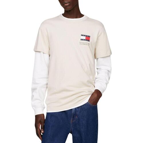 textil Hombre Camisetas manga corta Tommy Jeans TJM SLIM ESSENTIAL FLAG TEE EXT Beige